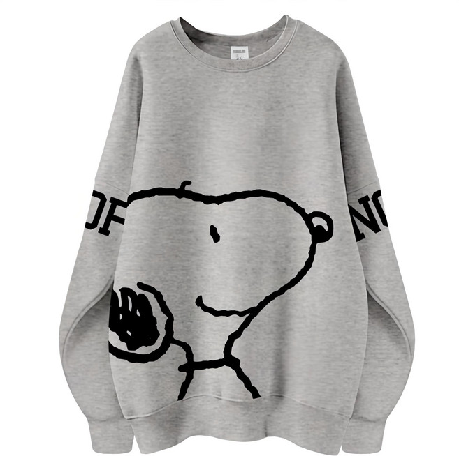 피너츠 정품 남녀공용 오버핏 캐릭터 라운드 맨투맨 빅사이즈 데일리 티 루즈핏 커플 라운드 티셔츠 남자 여성 롱티 단체티 방긋 스누피