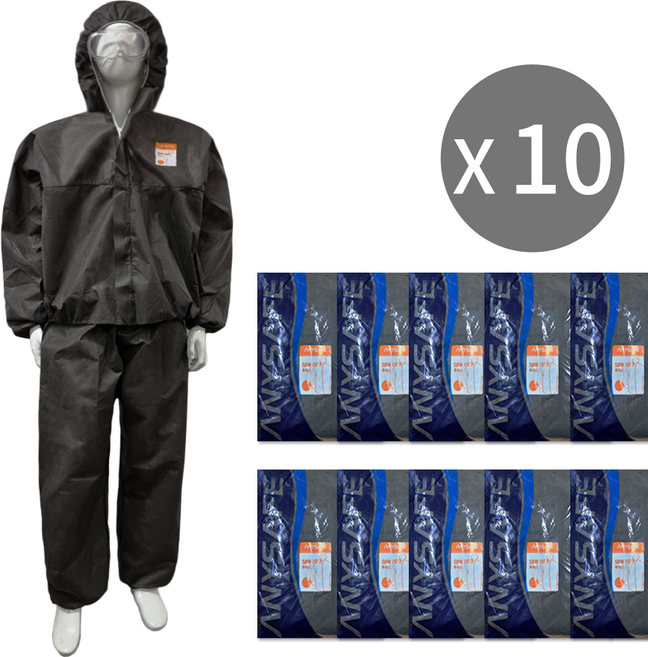 10벌 애니세이프 투피스작업복 일회용작업복 회색 부직포 방진복 분진복 방역복 보호복 위생복 위생가운 분리형, 그레이, 10개