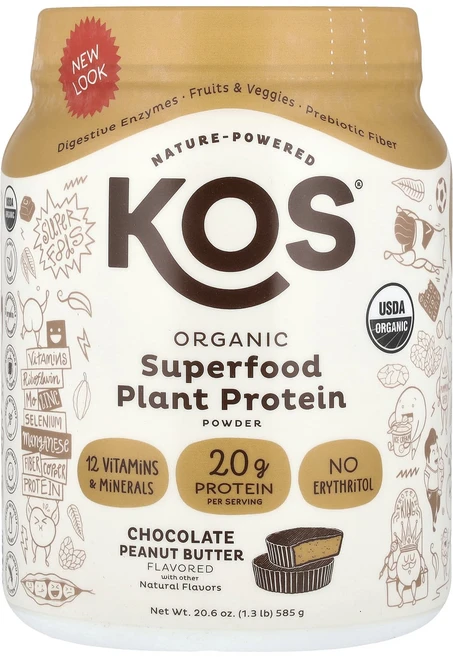 새해 건강을 선물하세요 KOS 유기농 슈퍼 푸드 식물성 단백질 분말 초콜릿 땅콩버터맛 585g(1.3lb) 특별관리진행, KOS유기농슈퍼푸드식물성단백질분말초콜릿땅콩버터맛585g, 585g, 1개 - 쿠팡