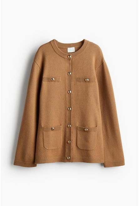 국내백화점 H&M 가디건 브랜드관 버튼 디테일 다크 베이지 1246573004 커플 사무실 (BK파우치 증정)