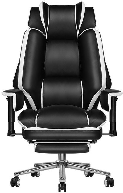 벤트론스 침대형 중역의자 하중150KG 게이밍 의자 컴퓨터 사무용 가죽의자 리클라이너 160도 틸팅조절 발받침대 2D팔걸이, 블랙