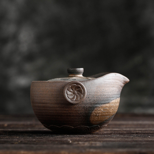 古早燒 荷韻鎏金手抓壺 柴燒手工復古茶壺, 1個, 荷韵鎏金手抓壶, 荷韻鎏金