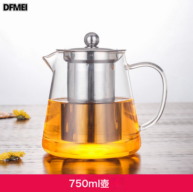 DFMEI 水壺玻璃茶具套裝 耐高溫花茶壺 不鏽鋼內膽過濾泡茶壺等, 750ml單壺, 參考詳情, 1個