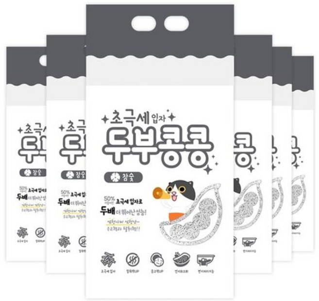 두부콩콩 초극세입자 참숯 7L 고양이 모래, 6개
