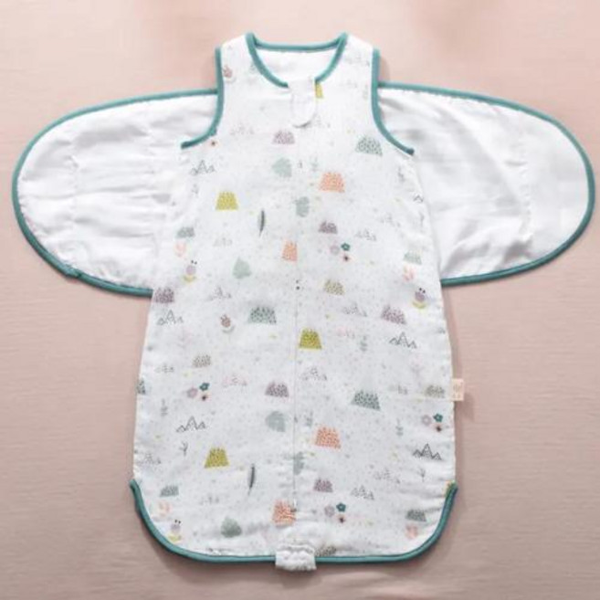 아기 침낭 착용 가능한 담요 신생아 싸는 랩 색 거즈 대나무면 봄 수면 가방 기저귀 교체 0-24M, 2) green grass - M(75cm), 1개