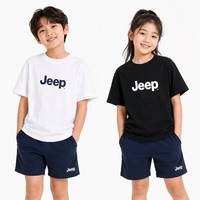 Jeep 지프 키즈 빅로고 반팔티 남녀공용 라운드 뒷프린팅 티셔츠