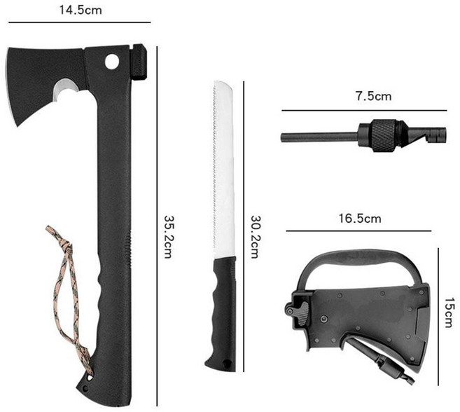 超能玩工 多功能戰術斧 登山斧 開山斧 野營裝備 營地斧 露營斧 消防斧 工兵斧 斧頭 劈柴砍樹, 1個, 多功能斧頭(鋸齒刀款)