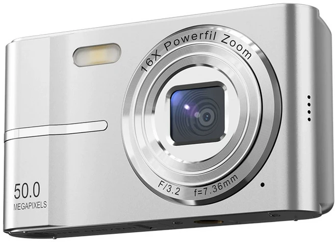 2.4吋復古數位相機 入門級便攜CCD風格 學生旅遊相機, 銀色+64G內存卡+讀卡器+轉換頭