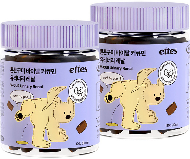 엣츠 튼튼구미 강아지 요로 신장 영양제, 2개, 유리너리+결석, 80정