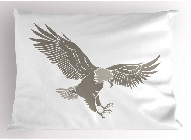 Lunarable Eagle Pillow Sham Bald American Avian A 음력 독수리 베개 샴 자유의 대머리 미국 조류 동물 및 미국 국립 새의 자유 장식용, 1개, Pale Grey