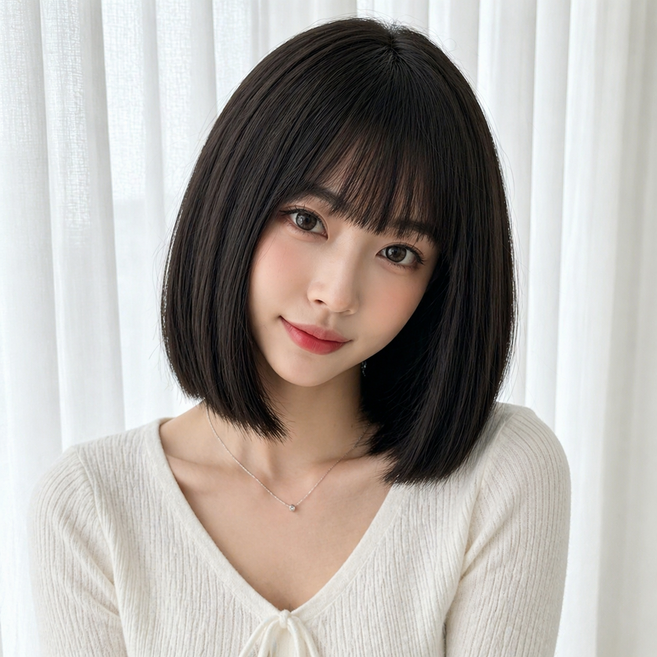 Novah 여성 단발 통가발 풀뱅 보브컷 자연스러운 데일리 레이어드 가발 32cm, 1개, 브라운블랙