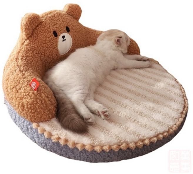 KAWASIMA 고양이 강아지 방석 원형 곰돌이 포옹방석, 1개