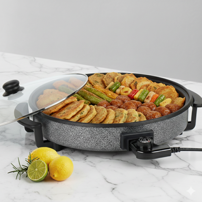 키친아트 대용량 다용도 피자팬 멀티 전기팬 그릴 42cm, 불소수지코팅