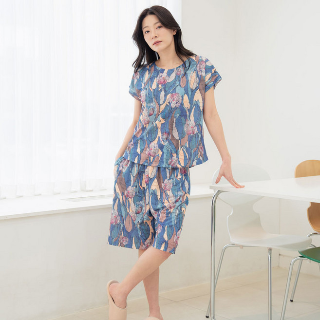 여성 여름 자카드 인견 상하세트 잠옷 홈웨어 빅사이즈 엄마옷 쿨링 냉감