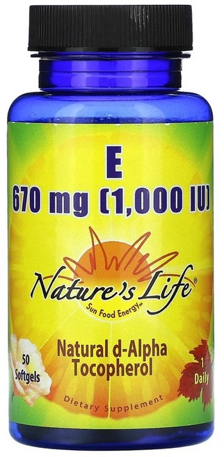 Nature's Life 비타민E 670mg(1 000IU) 소프트젤 50정 Life (네이처스 라이프), 670 mg, 1개 - 쿠팡