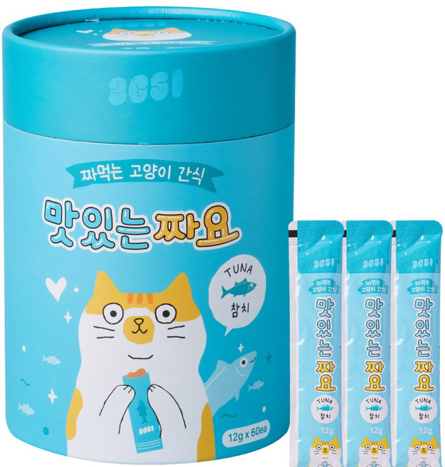 3651 맛있는 짜요 짜먹는 고양이 간식, 참치, 12g, 60개