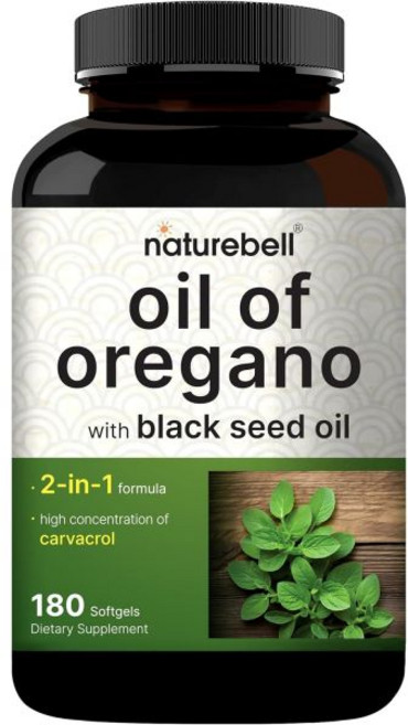 NatureBell Oil of Oregano with Black Seed Oil - 180 Softgels - 2-in-1 Herbal Complex- Includes Car, 1개, 180정