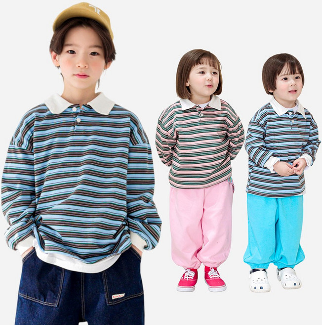 [12시전주문 오늘출발] 메르시보꾸 아동용 옥스퍼드카라티 D2501 봄신상 베이직 스트라이프 티셔츠