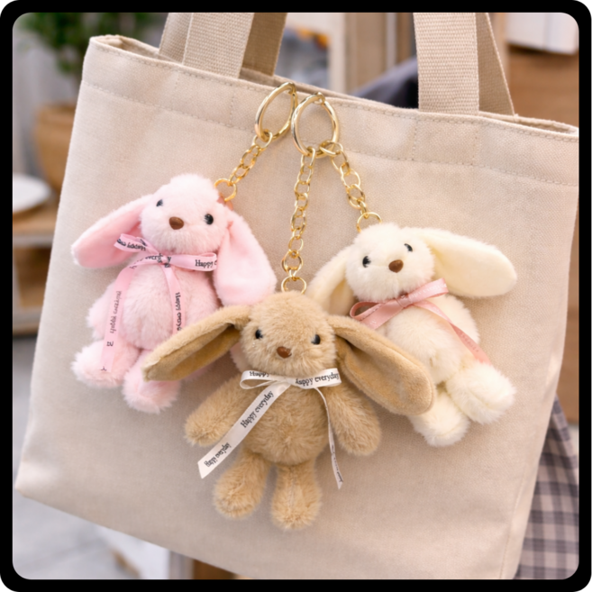 모아빛 인형 열쇠고리 토끼 키링, 브라운, 1개