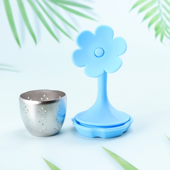 실리콘 꽃 모양 차 여과기 블루 식품 등급 루즈 리프 티 인퓨저 티포트 컵 파티 선물 스트레이너 주방 바