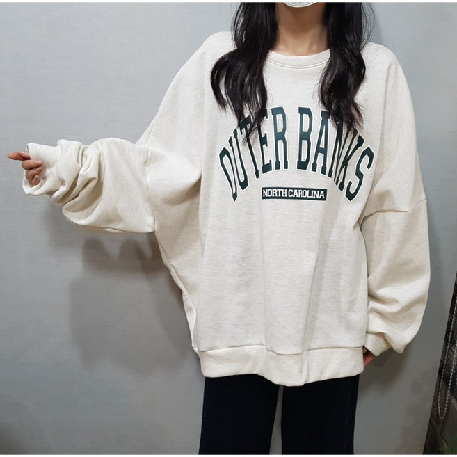 상상그이상 여성용 국내제작 빅사이즈 오버핏 뱅크스 영문 레터링 기모 맨투맨 티셔츠 임산부복