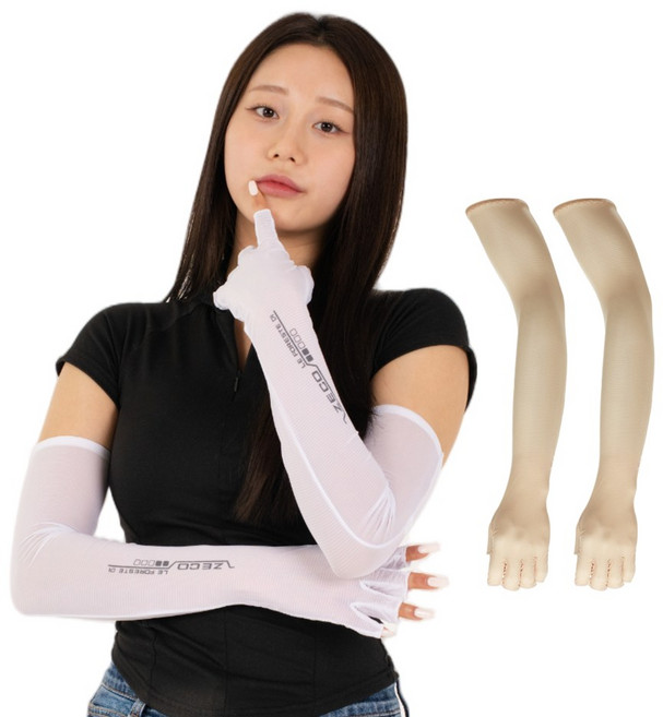 위키란쥬 여름 배달 무지 반장갑 손가락 손등 자외선차단 쿨 냉감 쿨토시 팔토시, 살색, 1개