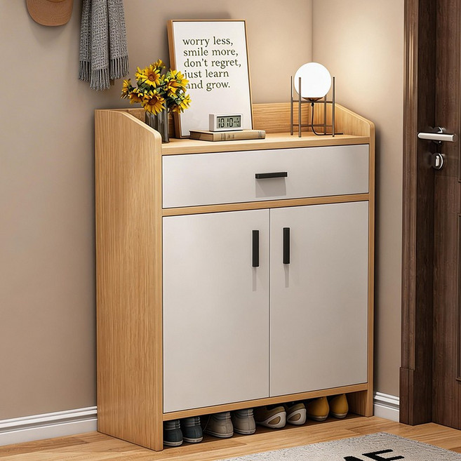 오솜 신발장 현관 대용량 슬림 신발 서랍형 수납장, 4단, 우드-60CM