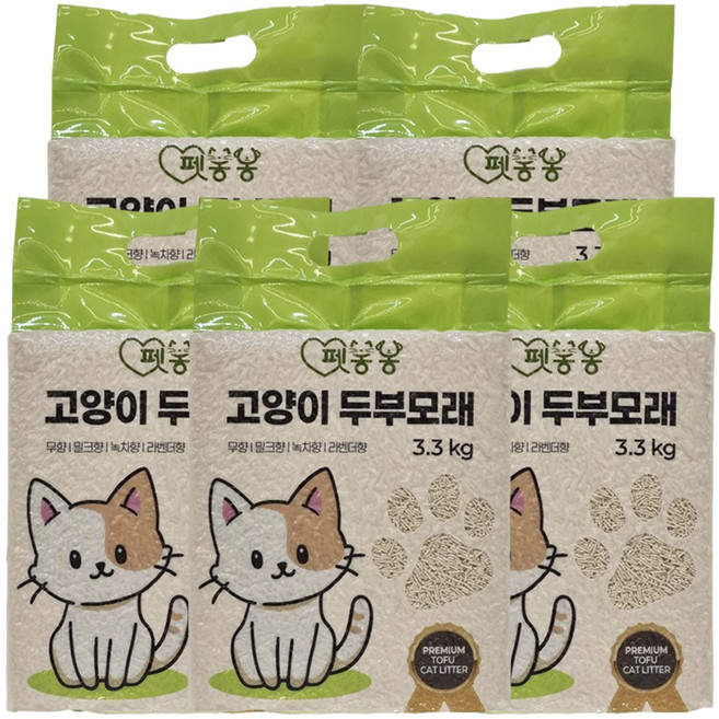 펫봉봉 고양이 극세사입자 두부모래 응고형 1.5mm, 10L, 5개, 밀크향