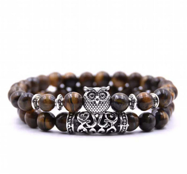 오누이디스플레이 부엉이 소원성취 두줄 레이어드 원석 행운팔찌 세트