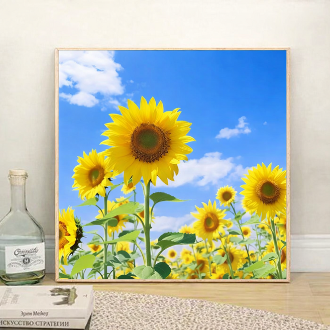 더담다 DIY 액자형 보석십자수 세트 20X20cm, 1개, 해바라기