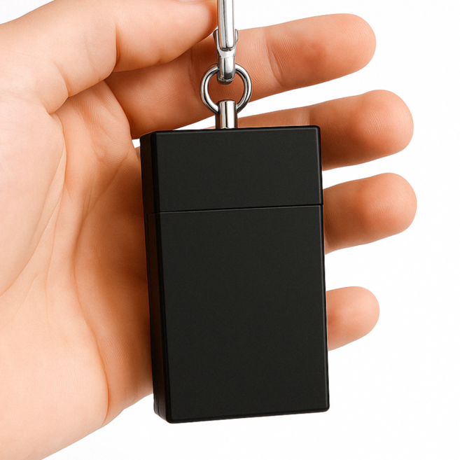 플렉스 컴팩트 휴대용 재떨이 메탈 카라비너 담배꽁초 케이스 차량용 캠핑용 미니 금속 슬라이드형, 1개, 블랙