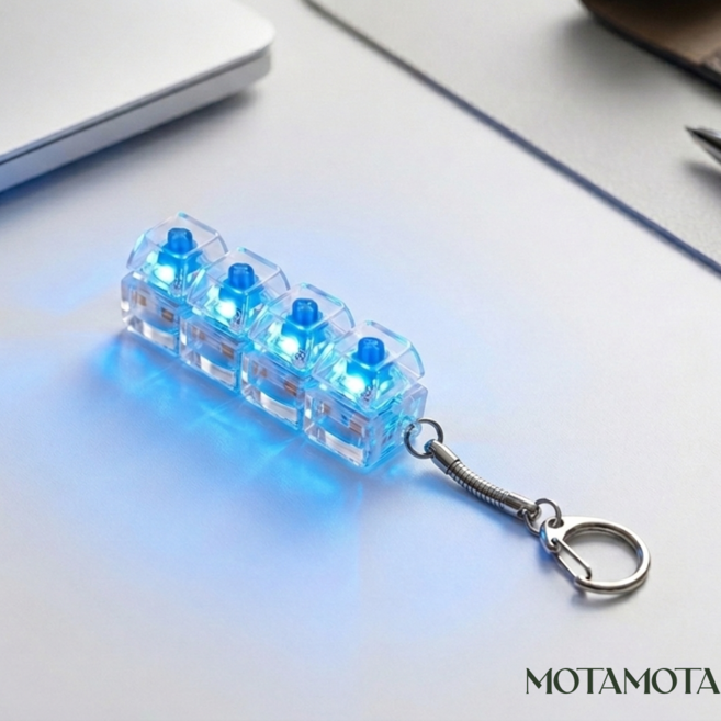 모타모타 4구 9구 키캡키링 led 키보드 클리커 클릭커 열쇠고리 제작 딸깍이 (추가 코인 건전지 무료 증정), 투명 4구, 1개
