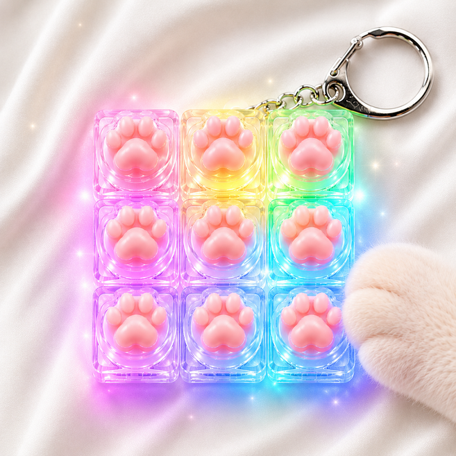 LED 고양이 키캡 키링 9구 풀발광 딸깍 피젯 키보드 키링, 1개, one