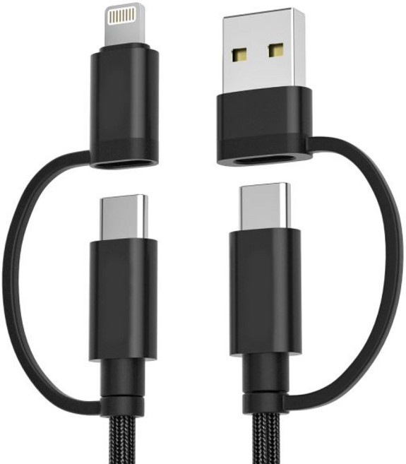 Basesailor 아이폰 17 16 Pro 4-in-1 USB C 충전 케이블 범용 60W 멀티 케이블 6.6피트(2미터) C/라이트닝 어댑터 포함 (Apple 17e, Black, 3.3FT/1M