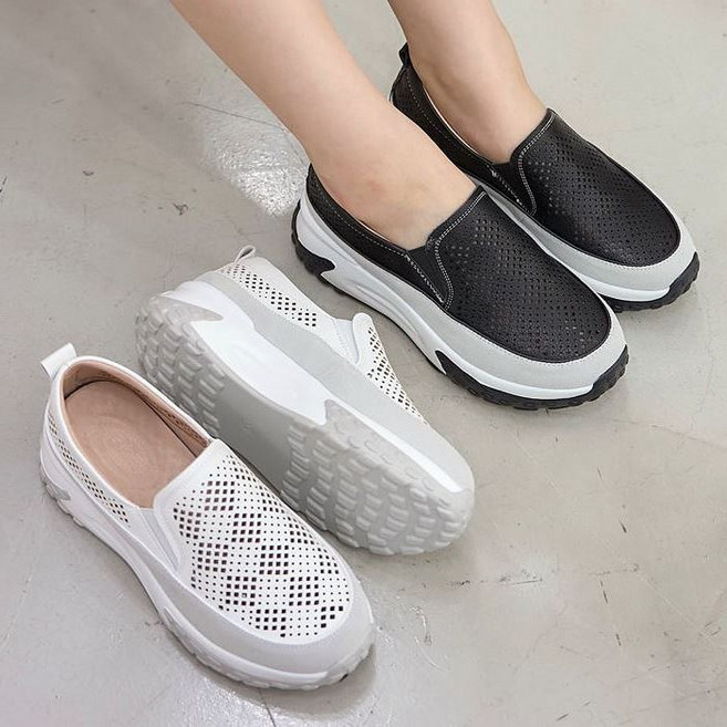 [천연소가죽] 슈타운 다이아 여름 통굽 펀칭 슬립온 신발 5cm