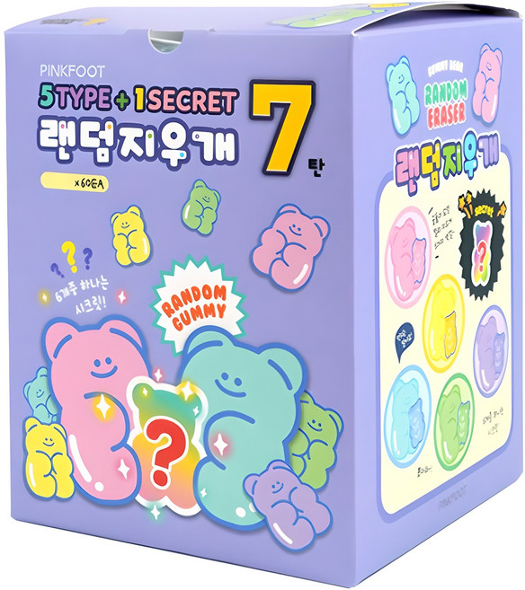핑크풋 500 곰젤리 랜덤 지우개 7탄 60p, 혼합색상, 1세트