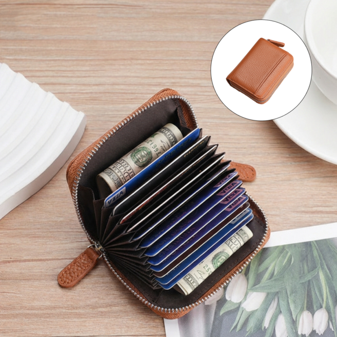 노모레스 소가죽 RFID 차단 아코디언 카드 명함 지갑