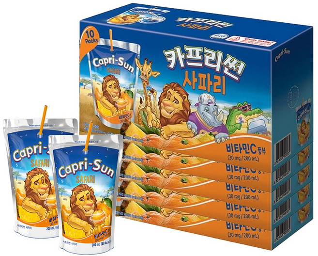 농심 카프리썬 200ml 오렌지 20개+사과 10개 +오렌지망고 10개 + 사파리 10개, 50개