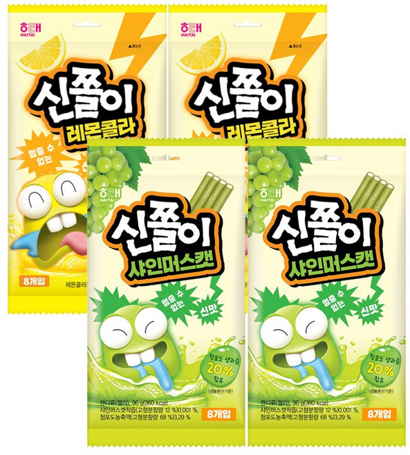 해태 신쫄이 (레몬콜라 2개+샤인머스캣 2개), 1세트, 384g