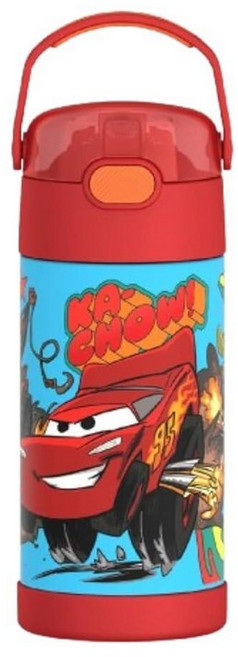 THERMOS FUNTAINER 빨대 포함 물병 - 355ml(12온스) - 아동용 스테인리스 스틸 진공 단열 물병 뚜껑 포함 미니 마우스, 자동차