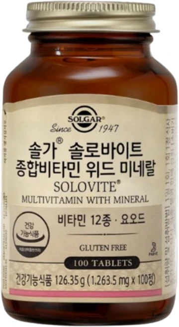 solga 솔가 솔로바이트 종합비타민 위드 미네랄 100정, 1개 - 쿠팡