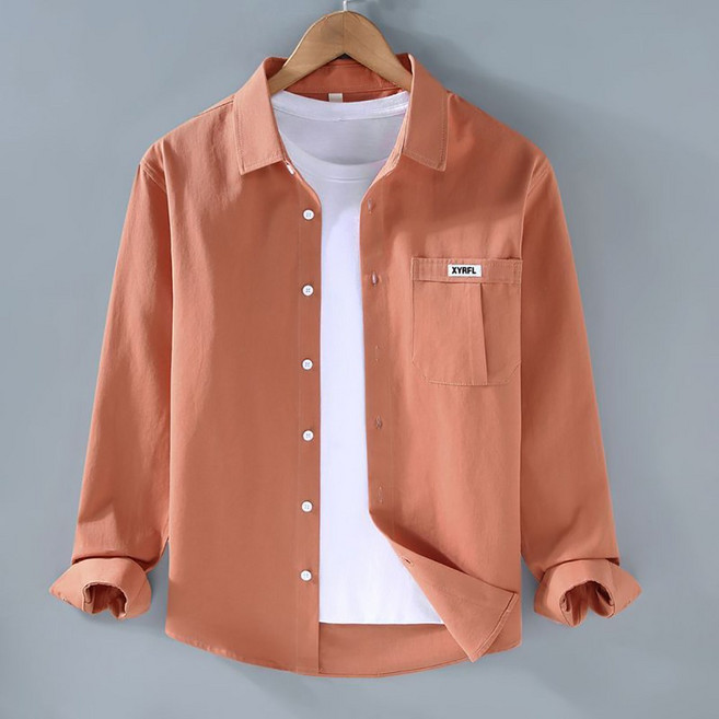 ROYALBELLE 남성 베이직 카라넥 긴팔 셔츠 심플 스타일 데일리 코디 기본 셔츠 U0080870