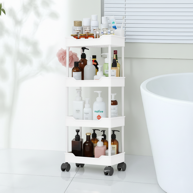 하믄 이동식 다용도 4단 화장실 욕실 선반 수납 정리대, 화이트