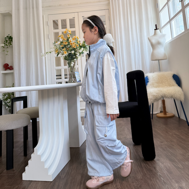 하와즈 긴팔티 와이드 팬츠 집업 조끼 캐주얼 3종 세트