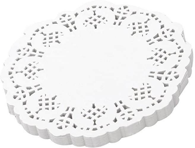 레이스 Doilies 종이 100 PC 4.5 인치 장식 라운드 플레이스 매트 케이크 용 라이너 디저트 구운 식기 식 식기 디스플레이, 하나, 하얀색, 1개