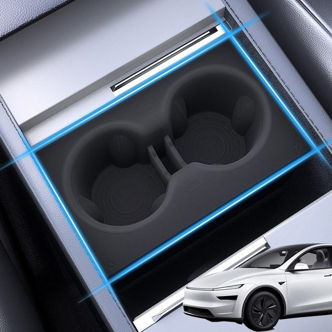 윙가디움 테슬라 모델Y 주니퍼 모델3 하이랜드 1열 컵홀더 실리콘 커버, 블랙, 1개