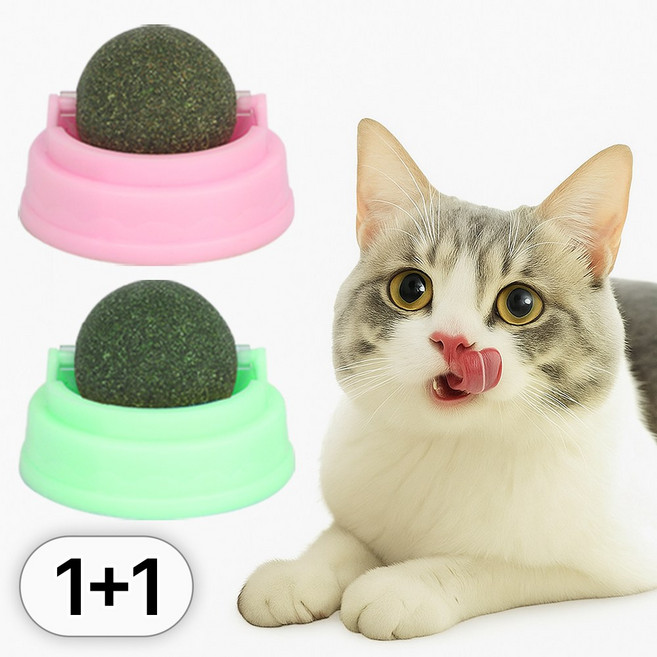 1+1 세트 롤링 고양이 캣닢 사탕 캣닢볼 캣잎 캣닙 간식 장난감, 핑크,그린, 1세트