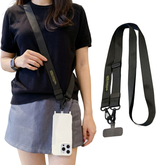 로멀리 와이드 길이조절 핸드폰 스트랩, 딥블랙, 1개