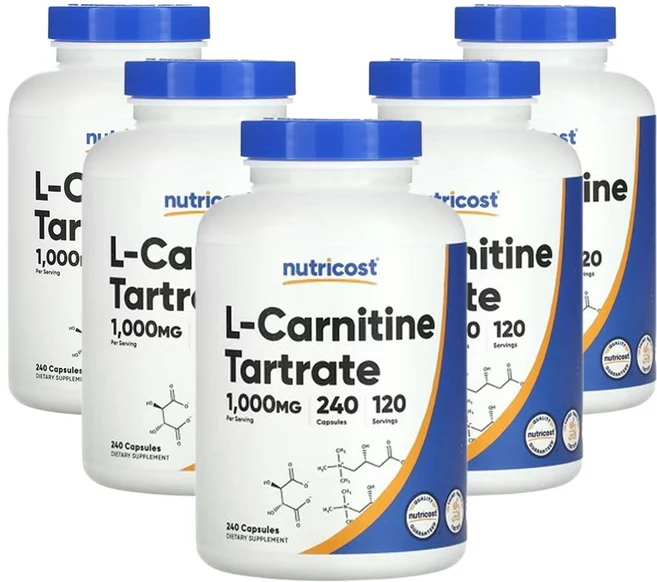 뉴트리코스트 l-카르니틴 타르타르산염 1 000mg 240캡슐(캡슐당 500mg), 5개, 240정 - 쿠팡
