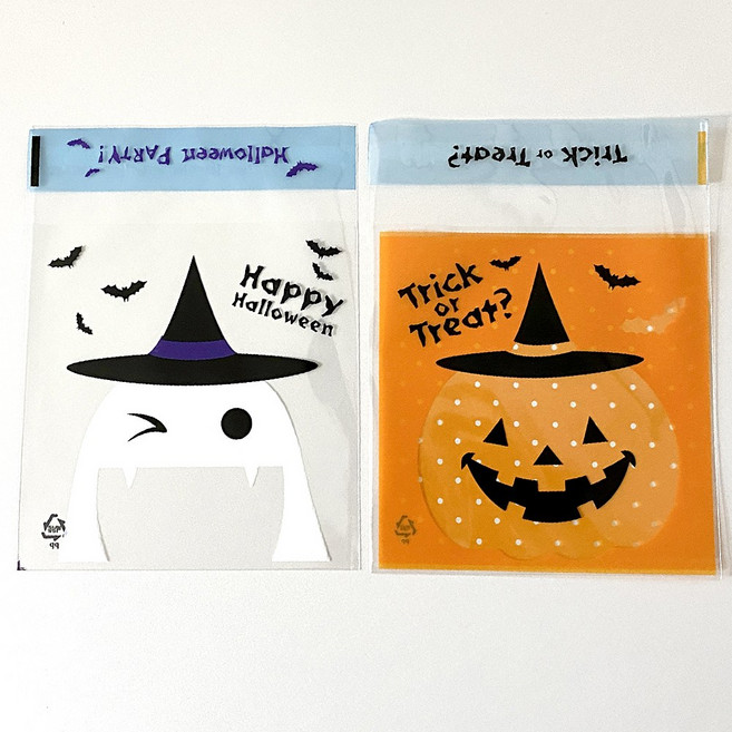 할로윈 데이 선물 포장 접착 봉투 주황 호박비닐 흰색 유령비닐 (1매), 1개, 2 할로윈포장비닐
